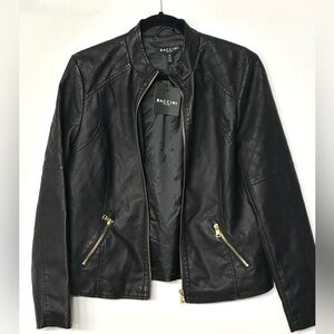 Baccini‎ Black Faux Vegan Leather Moto Biker Jacket size Medium